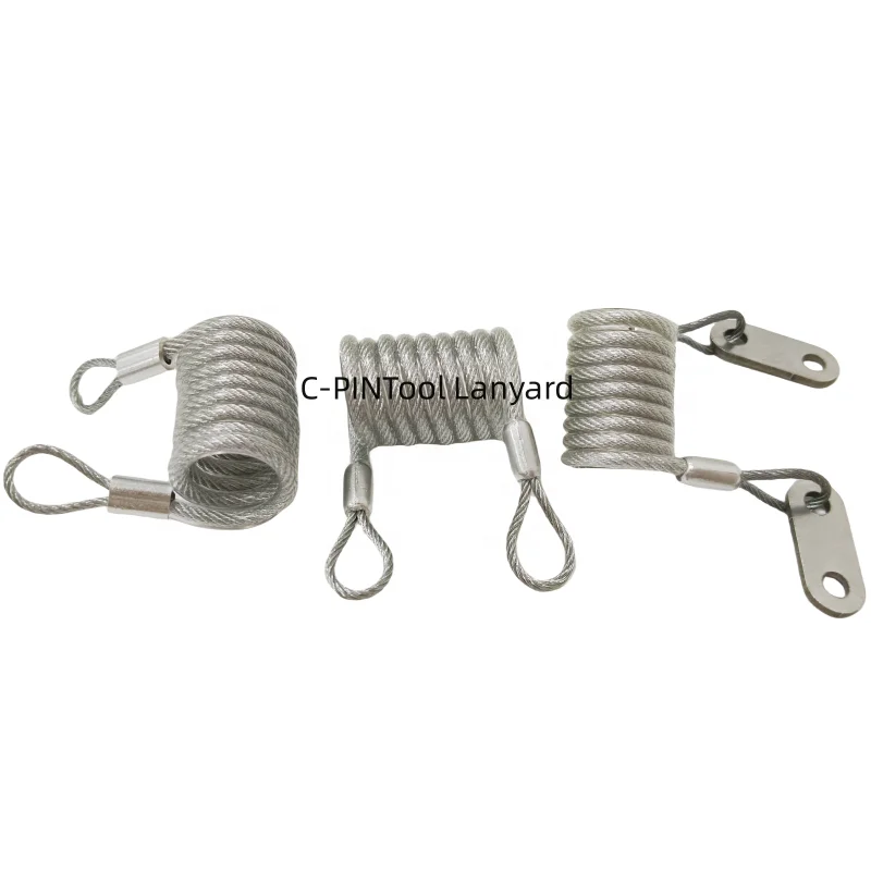 C-PIN Short Style Plastic coated steel wire rope with Fixed Plate Coil Spring Tool Safety Lanyard
