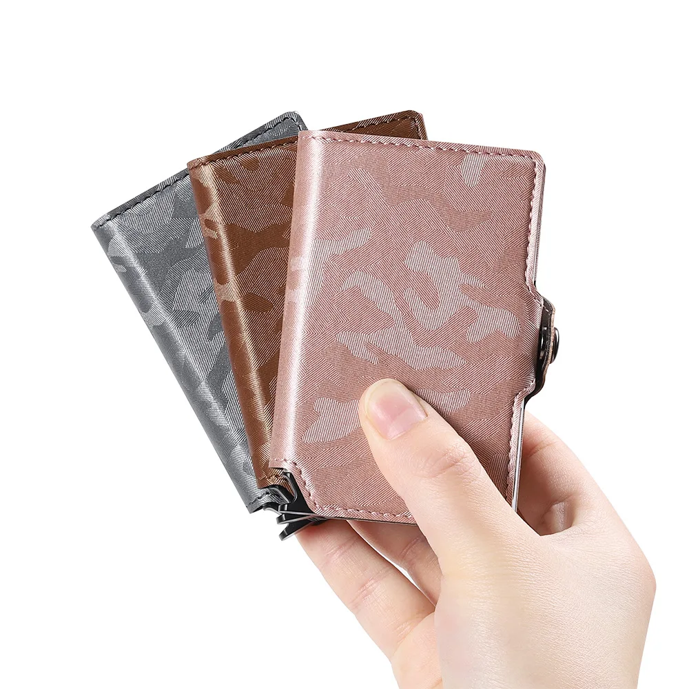 Wholesale Camouflage Pu Leather Push Button Wallet Case Automatic Pop up Rfid Blocking Credit Card Holder Billetera De Hombre
