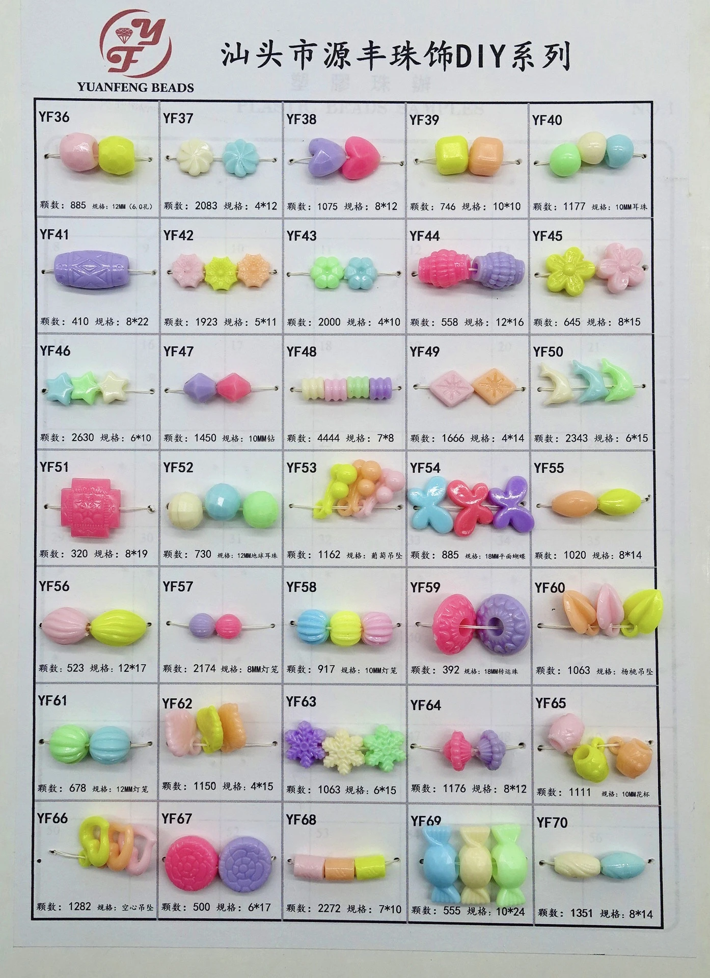 YF 10mm Rose Multiple Styles Mixed candy color plastic Beads For Jewelry Making Accessories DIY-Beading