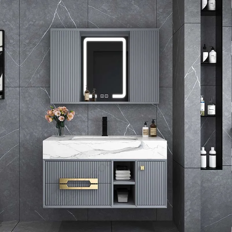 modern furniture black and gold single wall mount bath vanity marble bathroom vanity combo