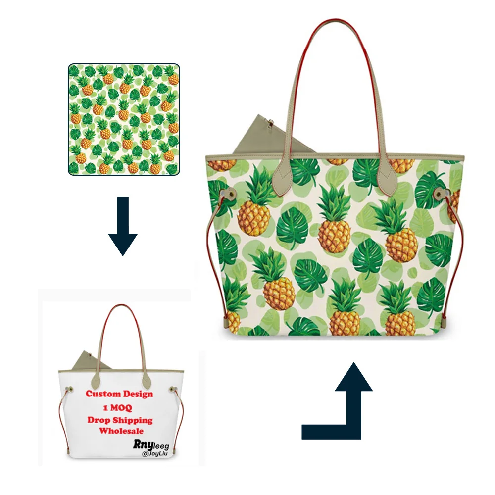 Women Purse Handbags Large Capacity 2 Pieces Lady Print On Demand Custom Pu Crossbody Newest Trendy Tote Bag With Zipper Pocket