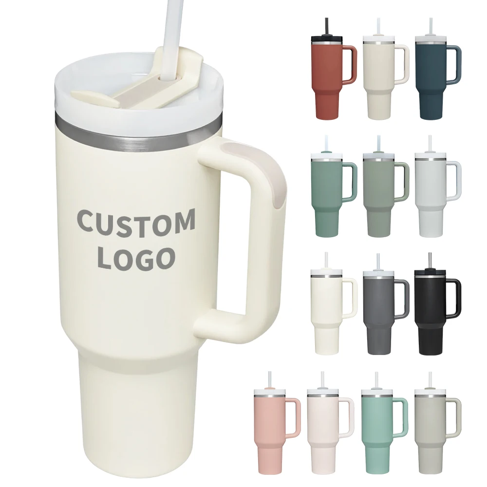Wholesale Custom Logo 40oz Stainless Steel Beer Coffee Tumblr Cup Mug 40 oz Tumbler with Handle 2.0 and Straw Lid For Party