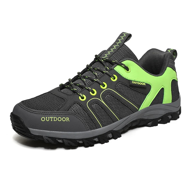 Durable Mesh Fabric Leather Outdoor Water Proof Men Hiking Shoes Custom