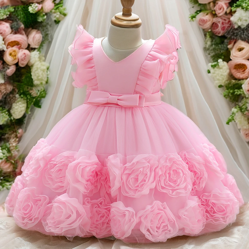 Classic O-Neckline Flower Girl Dress for Infants and Toddlers Long Taffeta for Formal Weddings and Parties