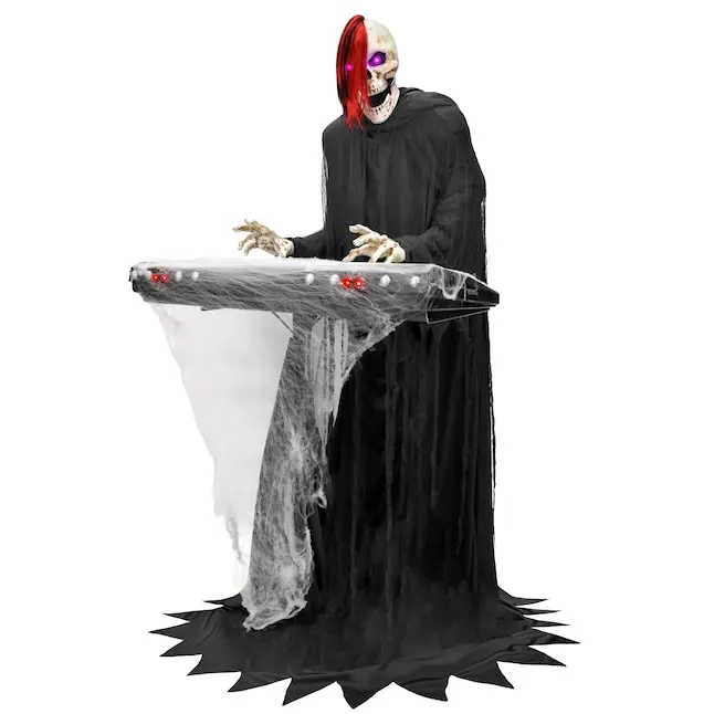 6-ft Bluetooth Reaper Band LED Keyboard Player Animatronic Halloween Decorations Skeleton Musical