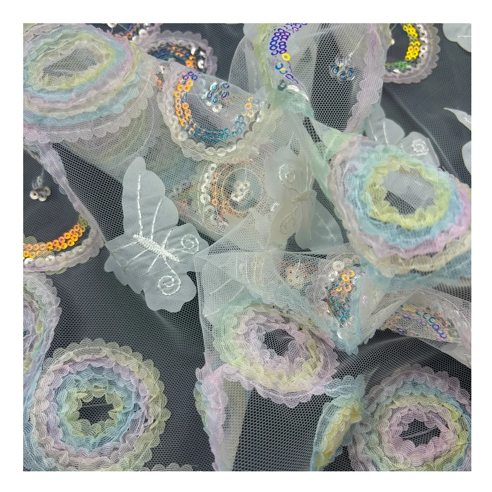 New design popular fashion fabric wholesale lace fabric 3d butterfly upholstery organza fabric