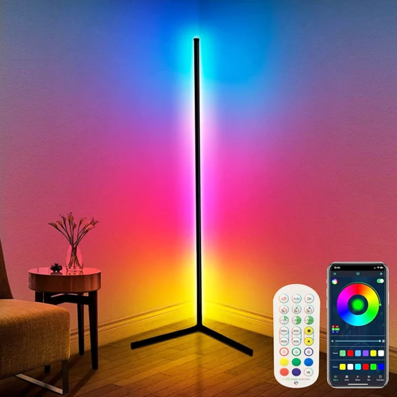 Cheap LED Standing Floor Lamp APP Control RGB Changing Color Wall Corner Effect Smart Decoration Ambient Lighting