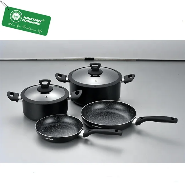 6 PCS MARBLE NONSTICK  COOKWARE SET POT WITH LID AND FRY PAN