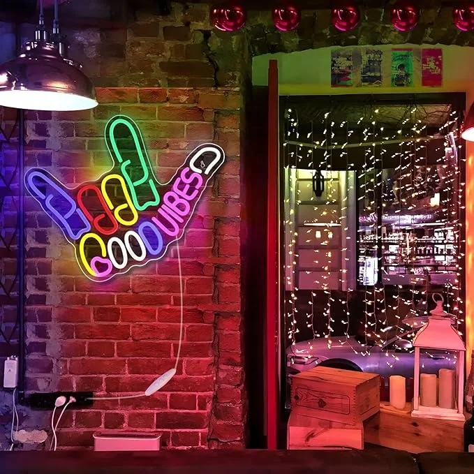 Good Vibes Neon Sign, Dimmable Good Vibes Only Neon Signs Light With ON/OFF Switch, USB Powered Neon Signs for  Game Room