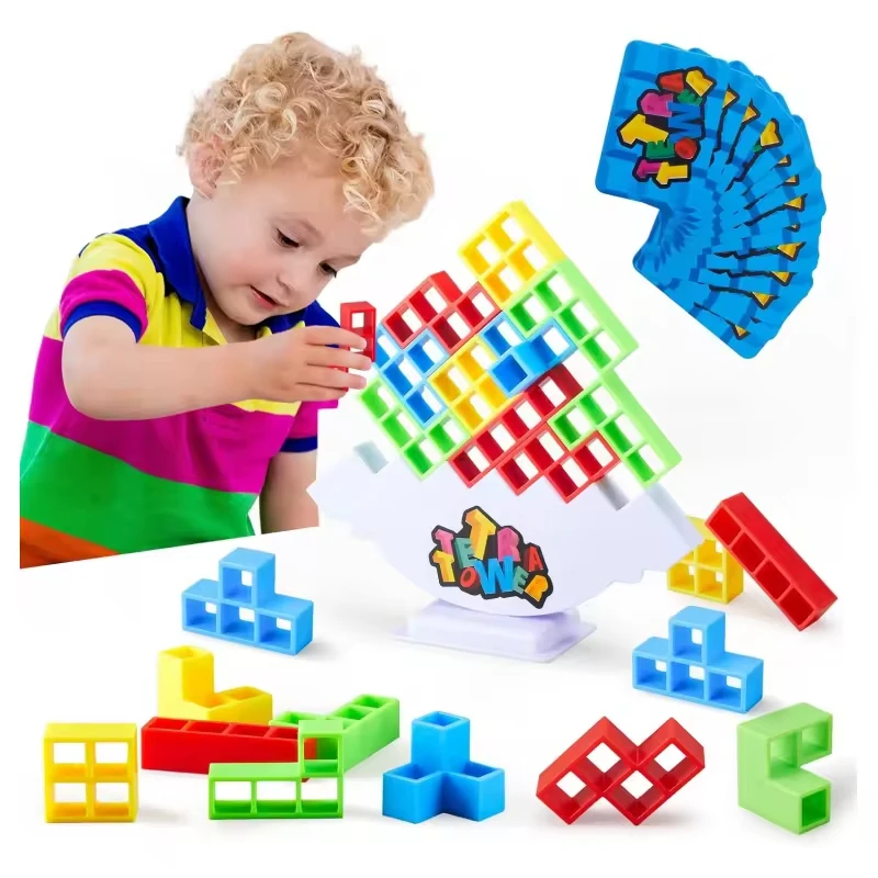 48 Pcs Russian Building Blocks Tower Stack Attack Games Stacking Block Puzzle Toy Board Game Balance building block toy
