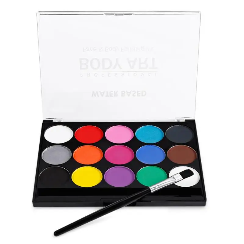 
15 color Halloween Water based washable private label body painting supplies makeup face body paint palette for kid 