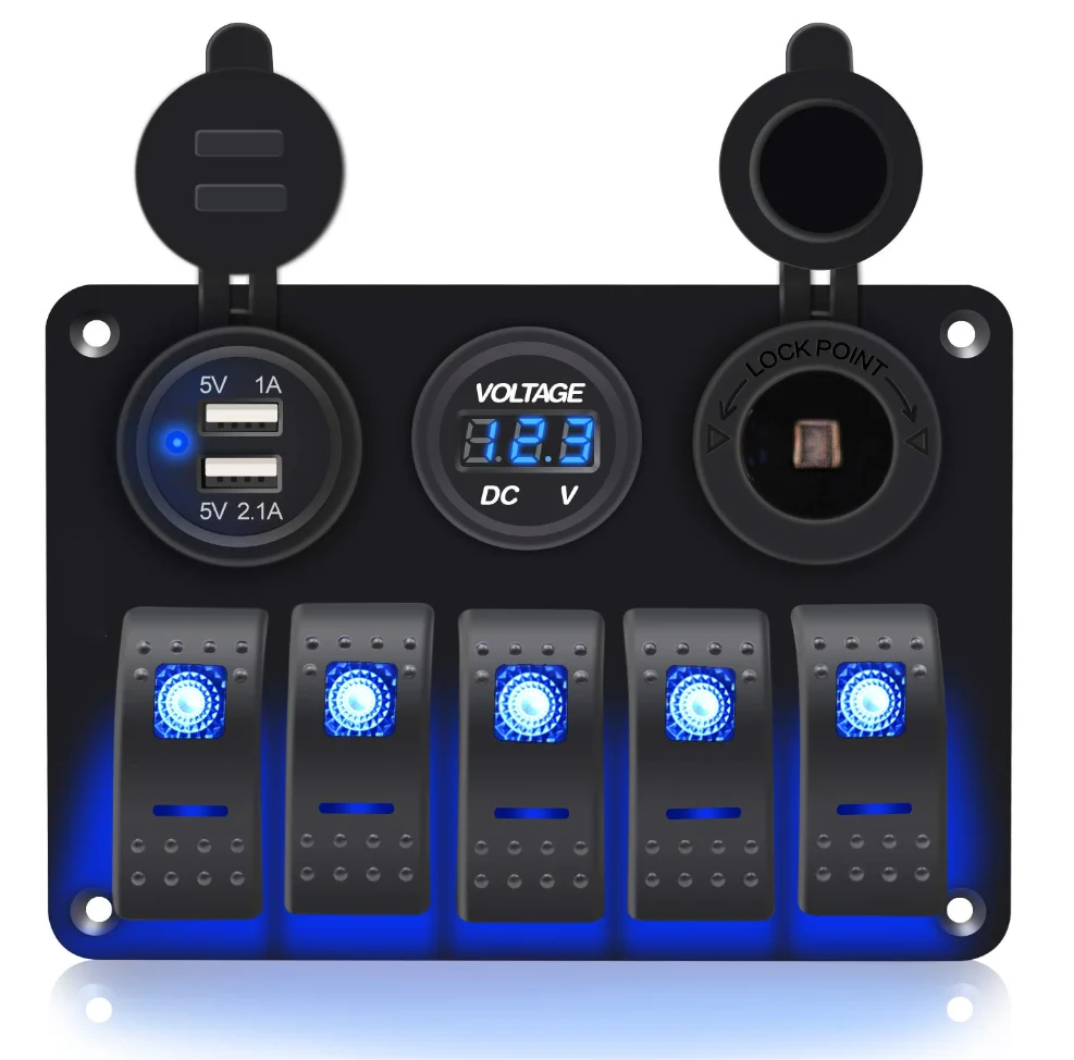 12v 24v 5 Gang Smart Rocker Switch Panel  Waterproof Cover on Off Light Toggle Switch