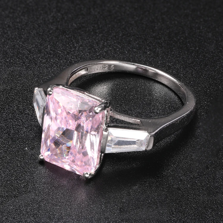 Simple Design 925 Silver Jewelry Ring Beautiful Rose Stone Ring Women CZ Wedding Ring