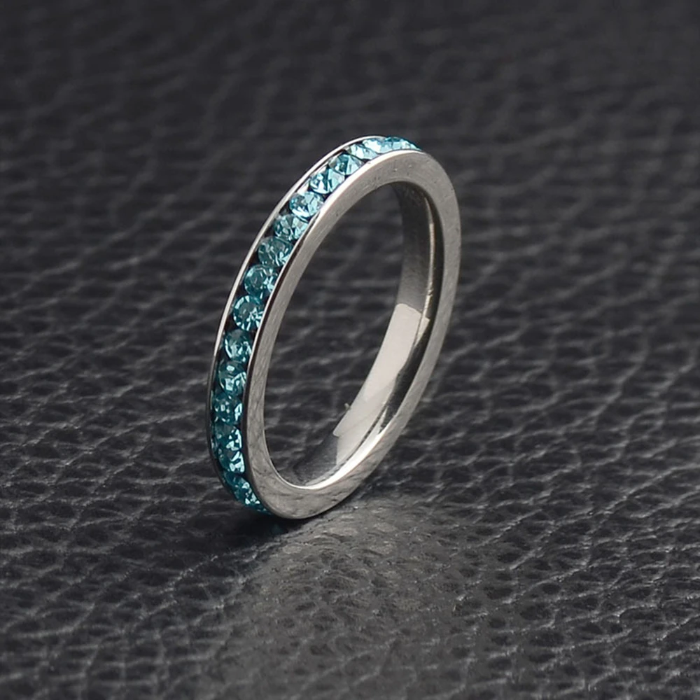 stainless steel zodiac blue ombre sapphire zircon tiny man raw birthstone rings