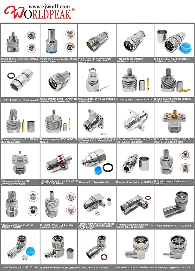 Factory directly RA rf connector n type male to N female to jack elbow adapter coaxial cable converter N-JJ/KK/JkKW adaptor