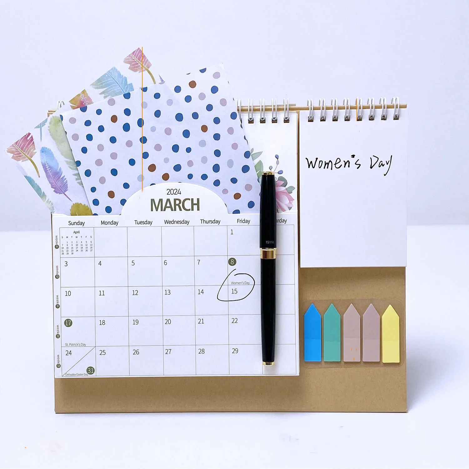 Cheap Custom 2024 English Desk calendar Creative multi-function coil pocket desk calendar