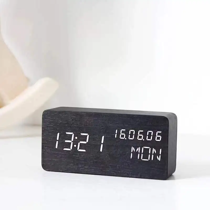 New Design Digital Desk Table Clocks Large Jumbo LED Display Wooden Alarm Clock
