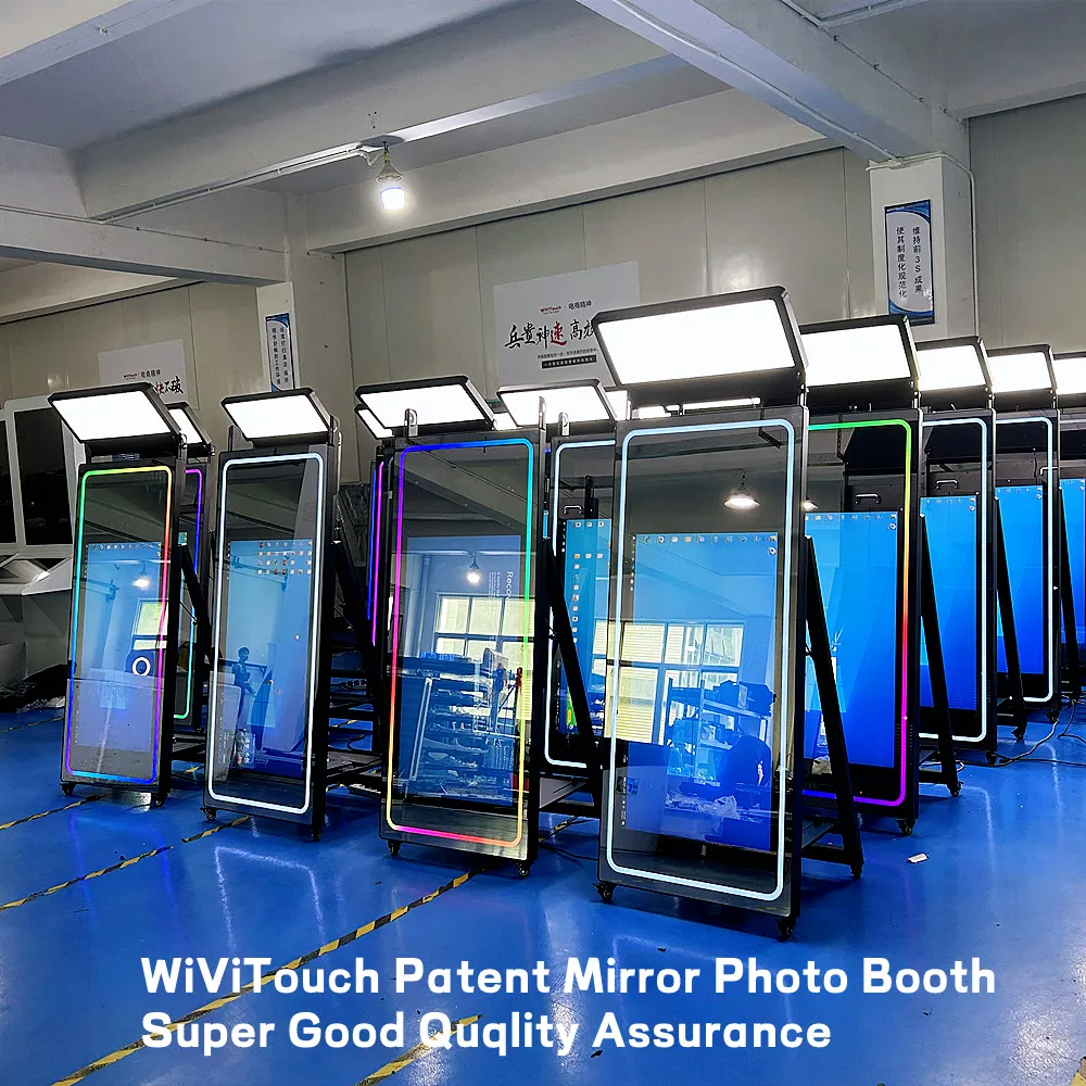 US Warehouse Selfie Kiosk Ring Light Beauty Mirror Photo Booth With Software Wholesale Selfie Touch Screen Photo Booth Mirror