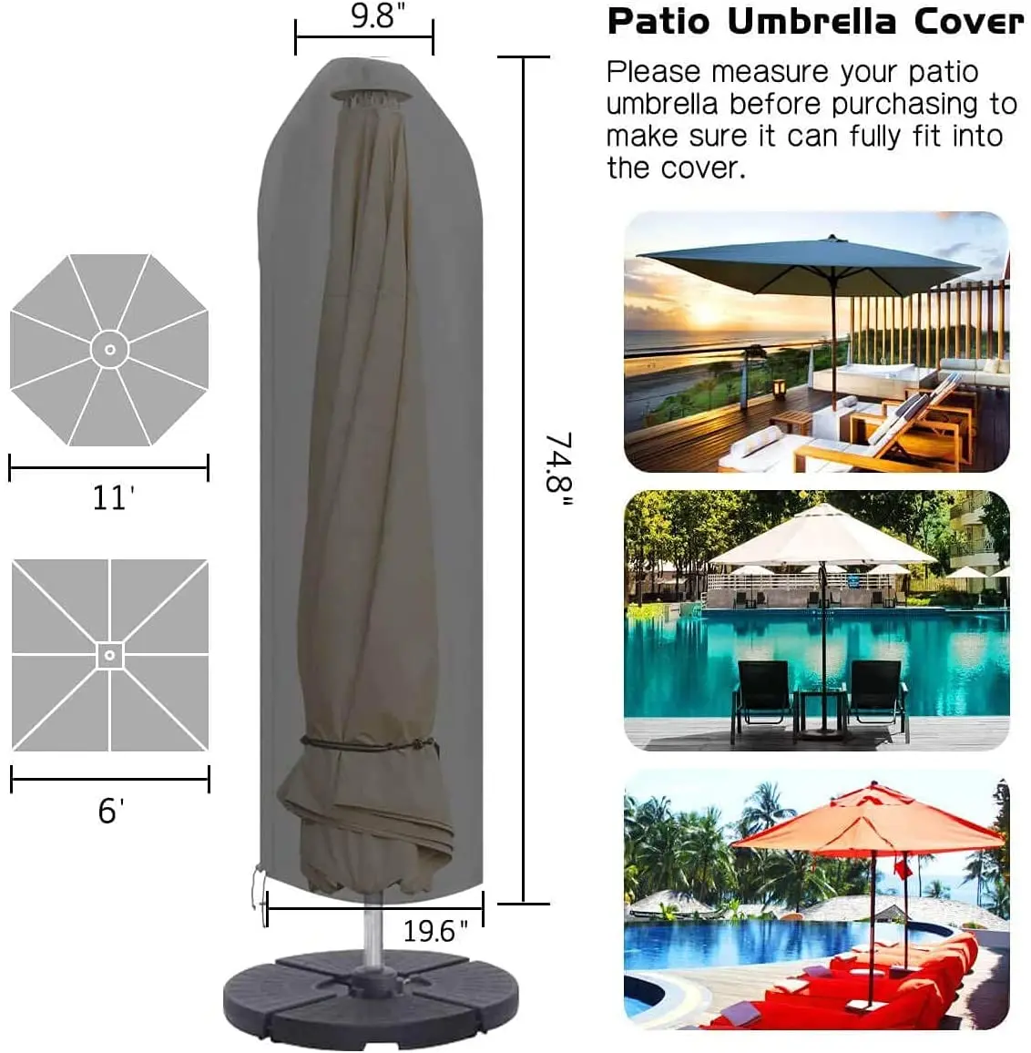 600D Oxford Cloth  PVC Coated Waterproof Dustproof  Outdoor Garden Umbrellas Parasol Cover With Zipper Parasol Cover