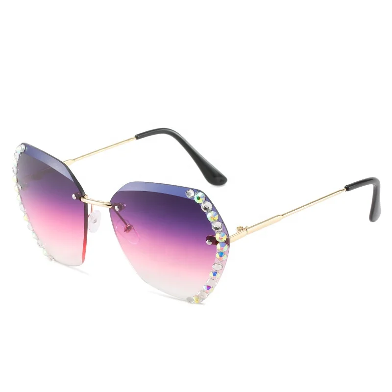 Boxun New Style Personal Frameless Crystal Glasses Uv 400 Diamonds Hot Selling Fashion Bling 2022 Sunglasses