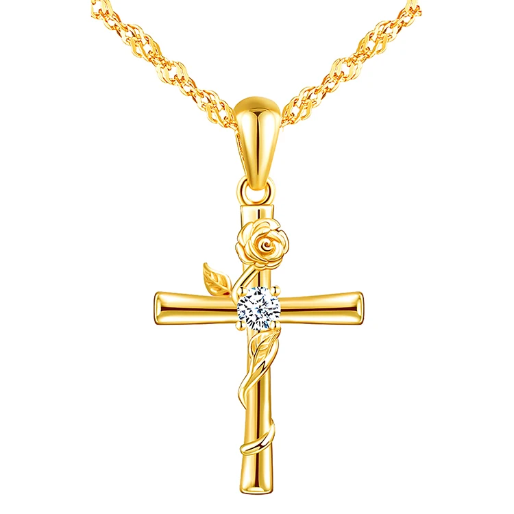 Wholesale baptism souvenirs 925 silver gold plated cross necklace