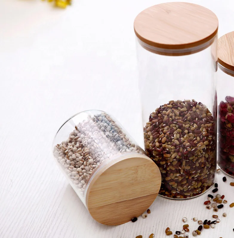 Wholesale Kitchen Borosilicate Glass Airtight Food Storage Container With Bamboo Wood Lid
