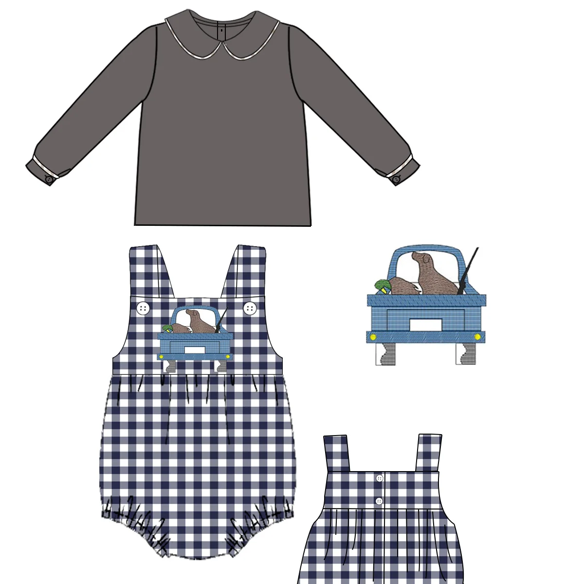 2022 Hot sale boy sets clothes hunter duck children applique outfits online customization kids baby clothing