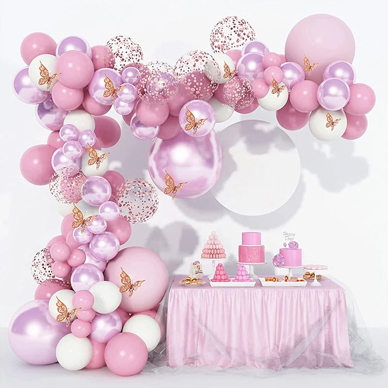 Purple Gold Butterfly Fairy Balloon Baby Shower Birthday Party Decorations Supplies for Girl