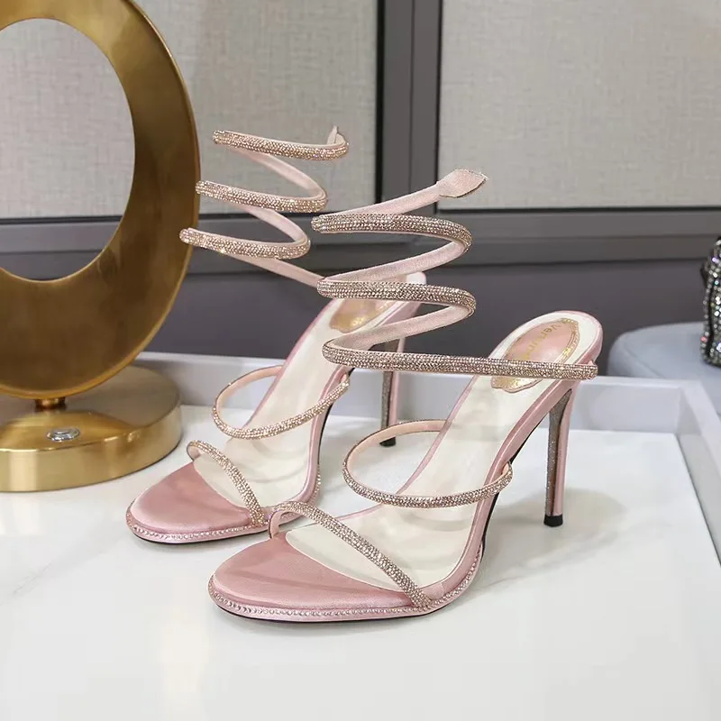 2024 latest arrival Dubai African American women sexy elegant sandals rhinestone pattern high heels slip on thin heeled shoes