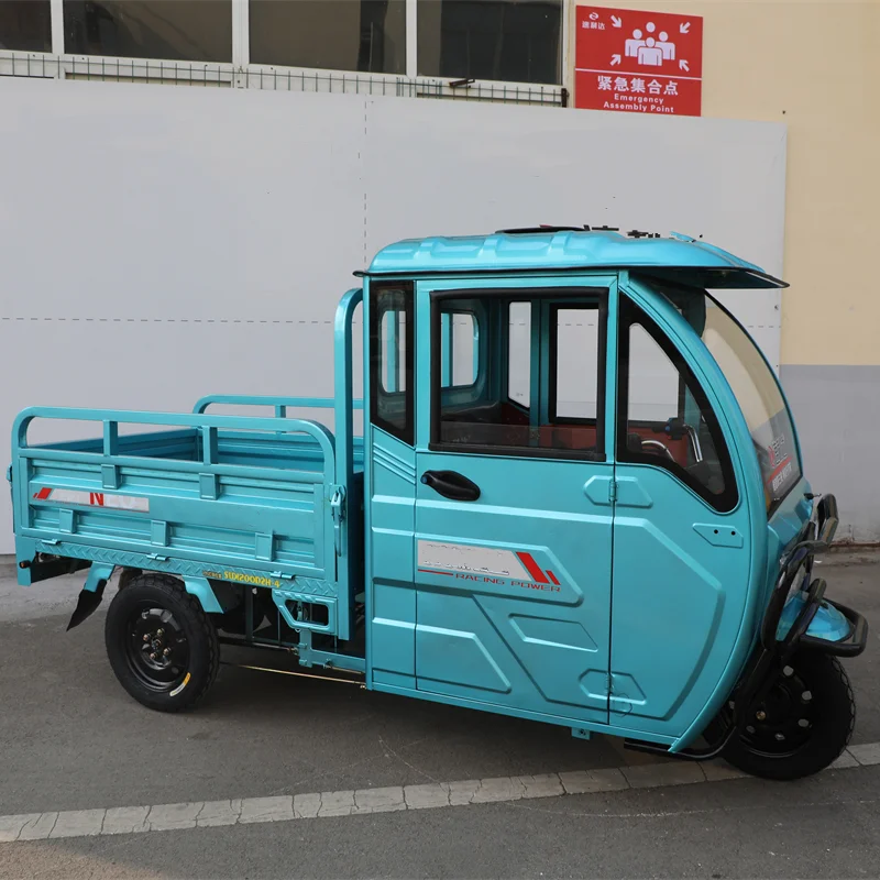 Export Logo Customized Semi-enclosed Electric Tricycle Truck 800W 60V Waterproof Passenger-cargo 3 Wheel Pickup Truck for Adults