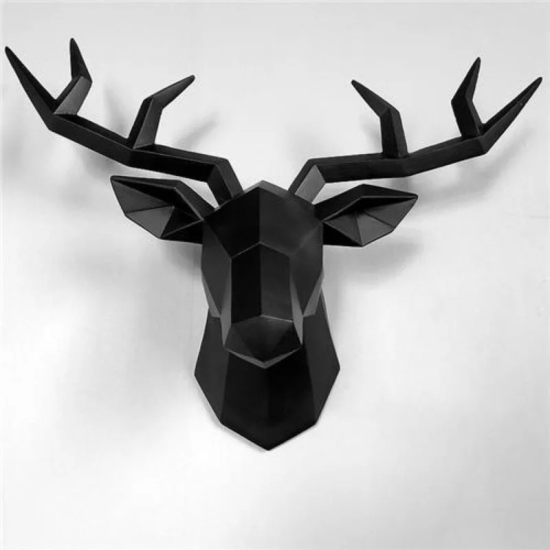 Черно-белая 3D голова оленя Настенный декор геометрический черный олень рога настенная скульптура искусственная смола стена с головой животного