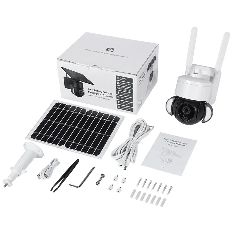 2022 solar battery powered  Tuya GSM SIM Card 3MP Waterproof Outdoor PTZ Wifi CCTV 4G Camera