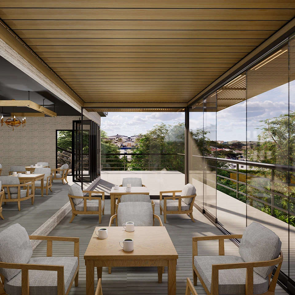 Professional Waterproof Windproof Glass Doors System Pergola Bioclimatique Outdoor Gazebo