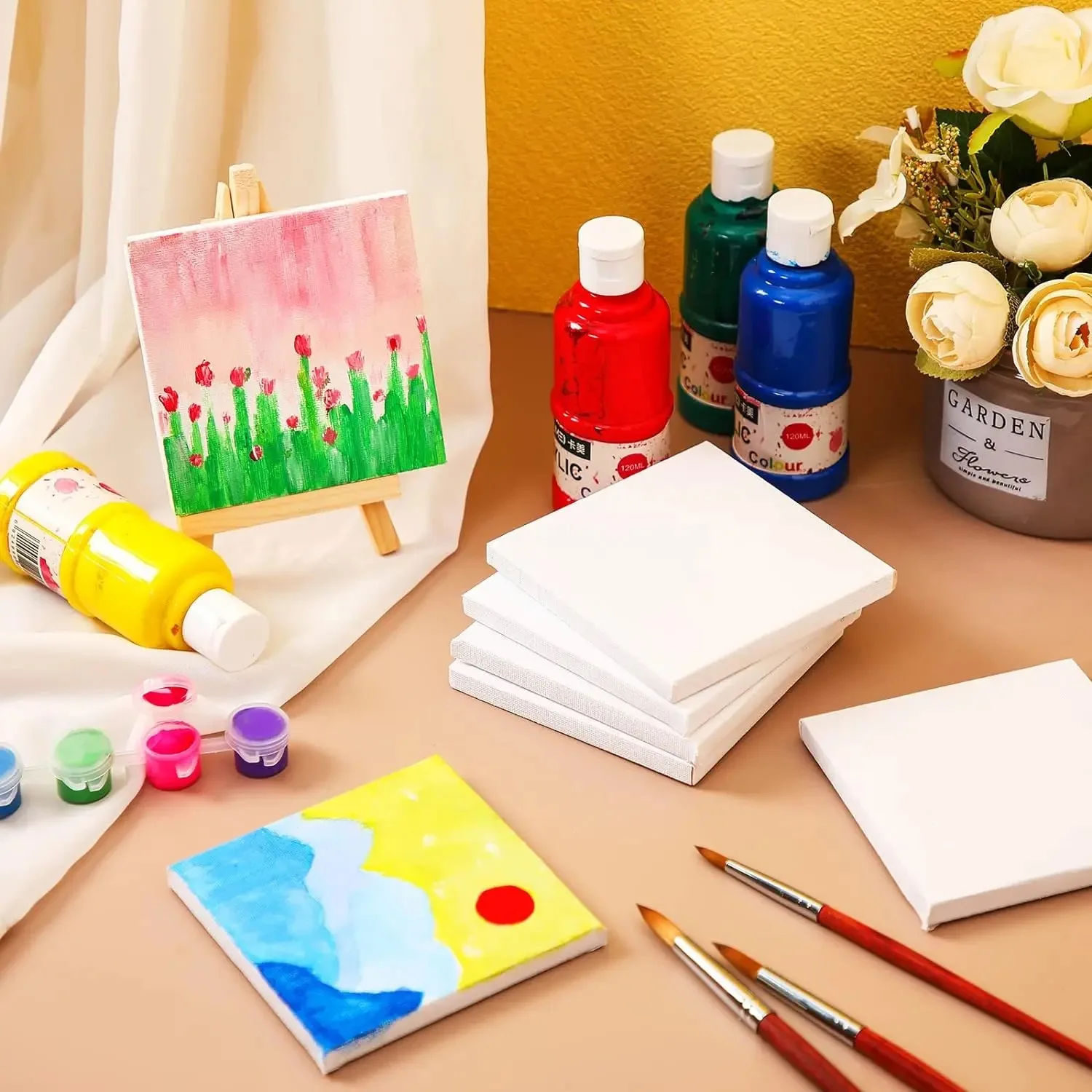 Cotton Wooden Canvas Frame Small Blank Stretched Canvas For Acrylic Drawing