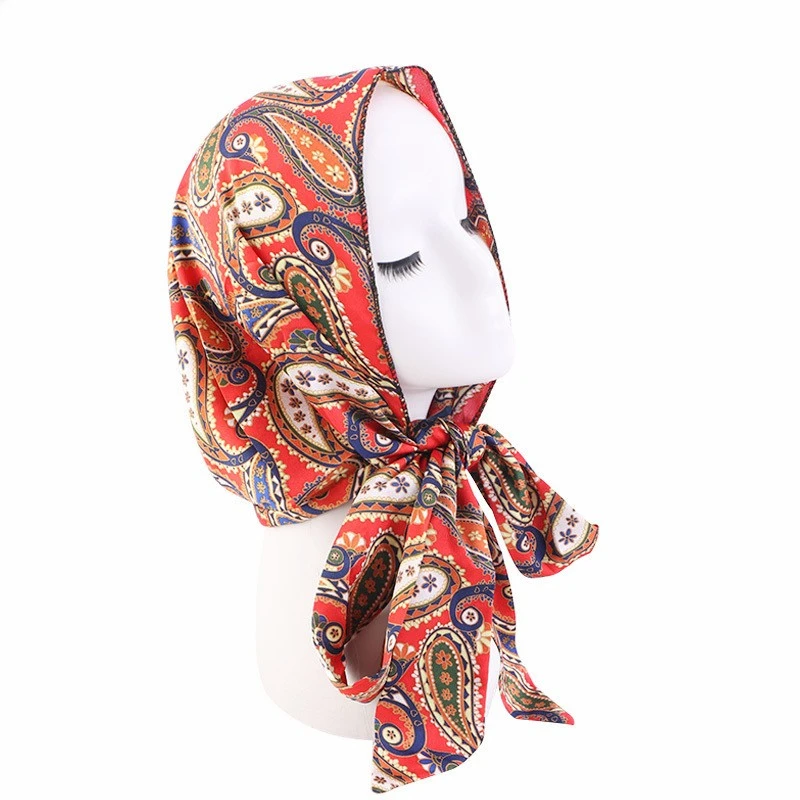 Wholesale Custom Logo Hair Accessories Colorful Pattern Design Silk Satin Headwrap With Strap Turban Head Wrap Turbans For Women