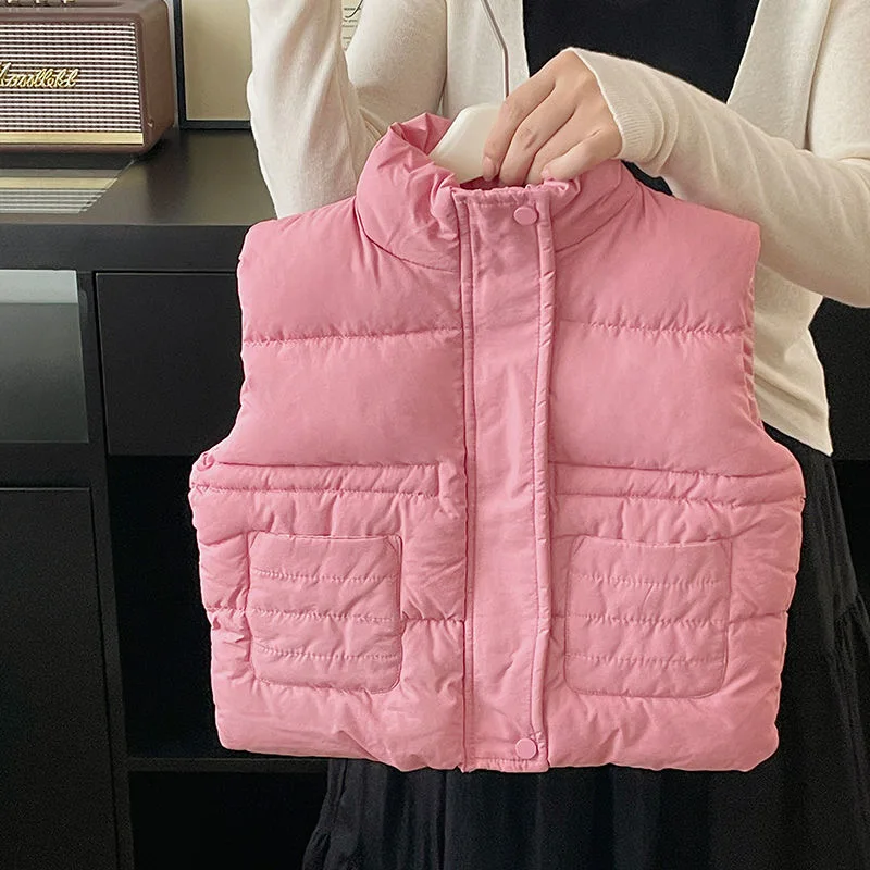 Yiwu Ruidian 2024 New Winter Children Coat Stand Collar Down Cotton Vest Fashion Girl Trendy Coats Winter Bubble Vest Wholesale