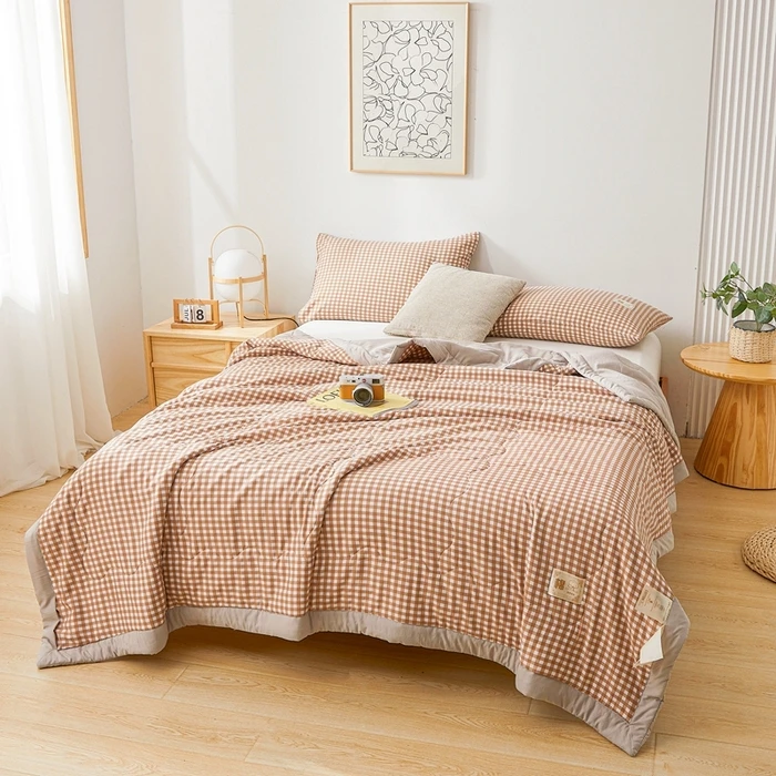 Cool Feel Thin Summer Quilt Blanket 100% Cotton Washed Cotton Fabric Light Comforter Throw