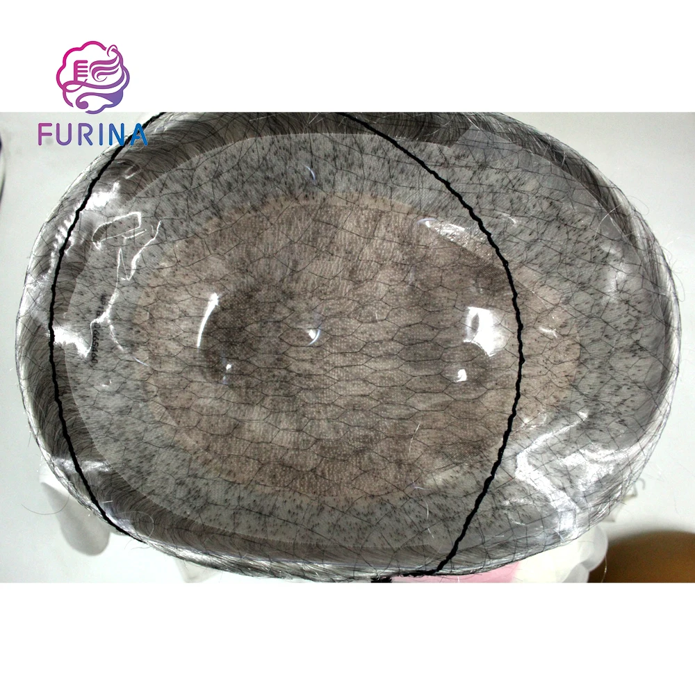 FURINA hot selling healthy human grey hair mens toupee hair piece K MONO PU 8*10 Color 1B80H toupee for men