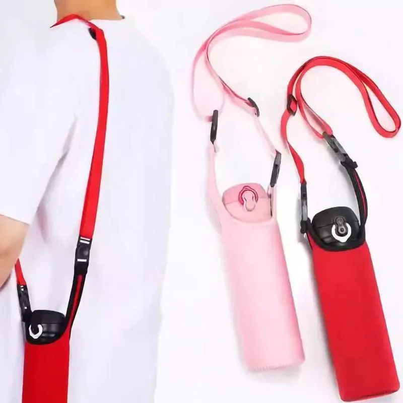 Custom Portable Reusable Neoprene Water Bottle Cooler Bag Sleeve Insulator Cover Holder  Carrier With Adjustable Handle Strap