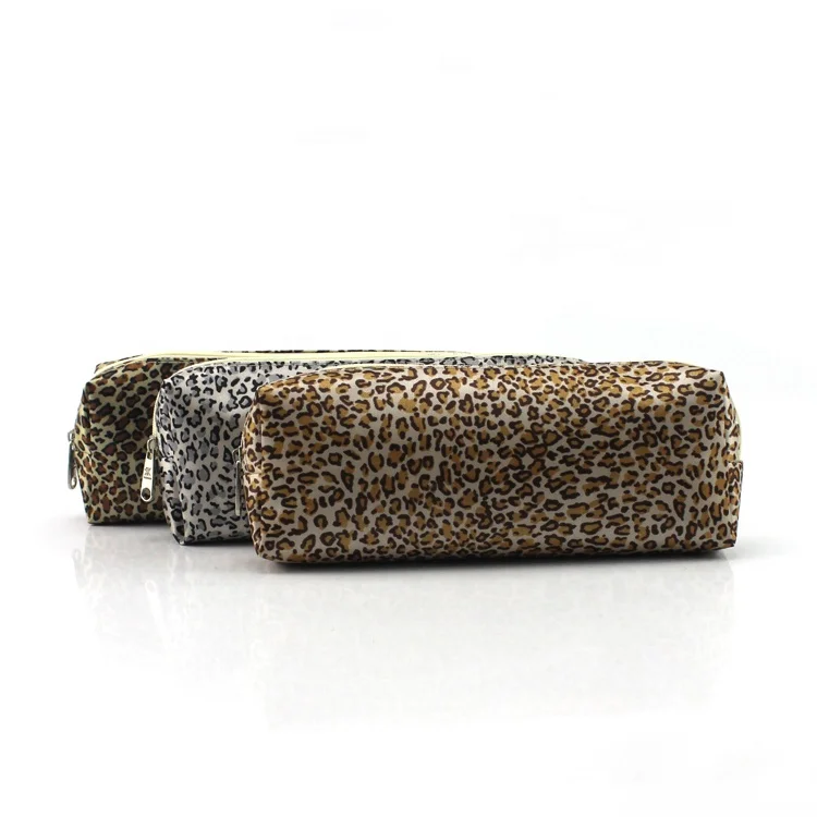 Classic Leopard Print Polyester Pencil Case with Zipper Multi-Purpose School and Cosmetic Makeup Pouch for Women