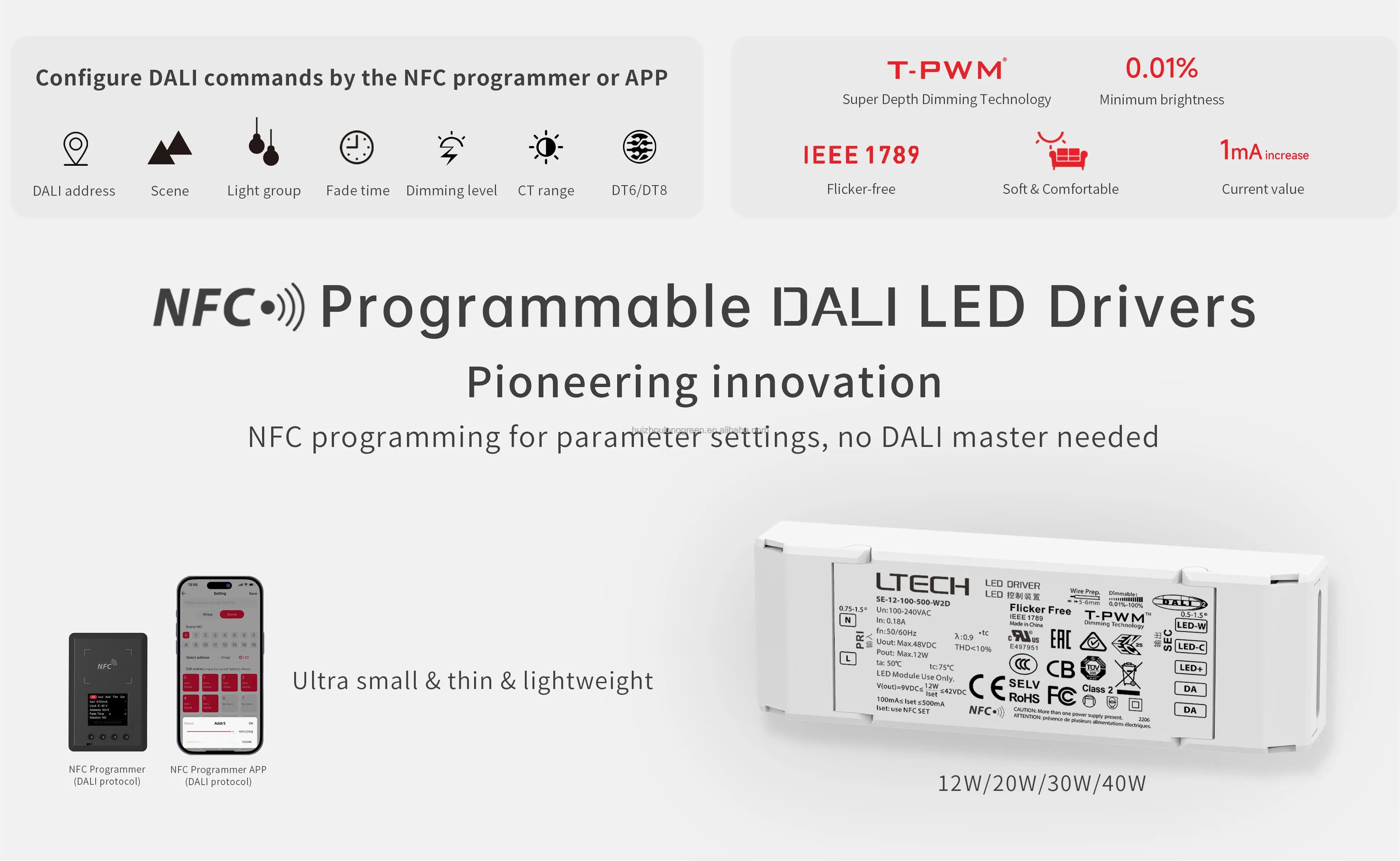 Ltech  LM-240-24-G2D2 240W 24V NFC CV DALI DT8 tunable white Constant Voltage Push DIM Flicker Free Dimmable LED Driver