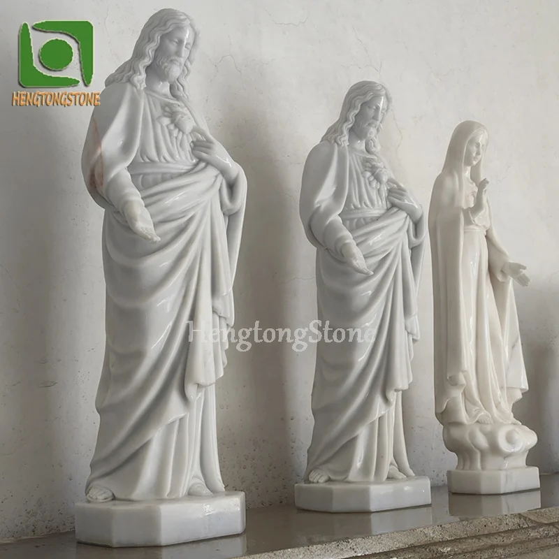 Religious Sculpture Small Size H62cm Marble Jesus And Virgin Mary Statue In Stock