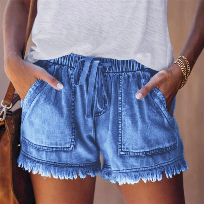 Summer Sexy Hot Shorts Washed Jeans Denim Shorts High Waist Big Pockets Women Short Jeans