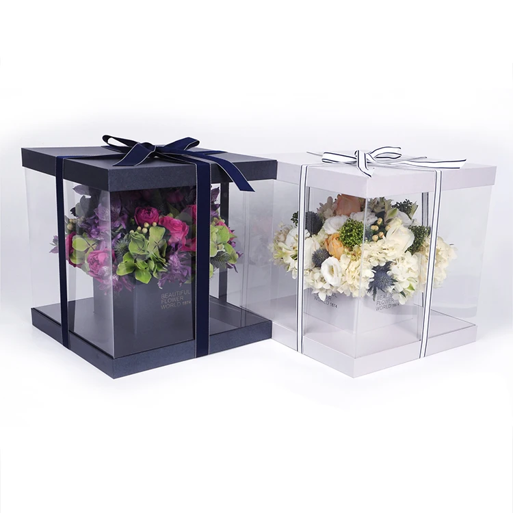 
Korean Wholesale fashion bouquet packaging PVC transparent hand holding portable folding flower box 