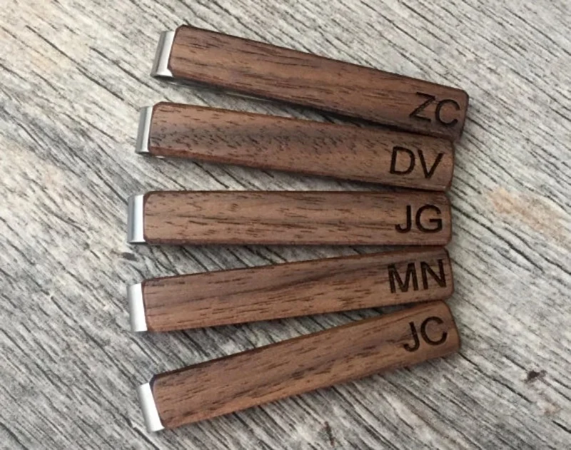 
Wholesale Luxury Men Blank Simple Silver Color Plated Brass Solid Wooden Tie Clip 
