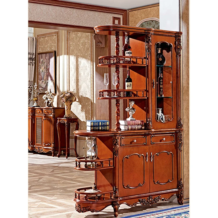 Factory Wholesale Antique Wood Living Room Divider Cabinet Living Room Glass Door Wine Cabinets