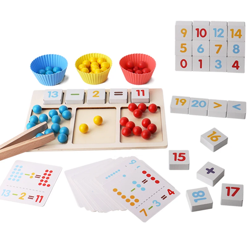 Montessori Math Learning Puzzle Board Wooden Counting Number Pre School Calculate Game Early Education Toys For Kids Boys&Girls