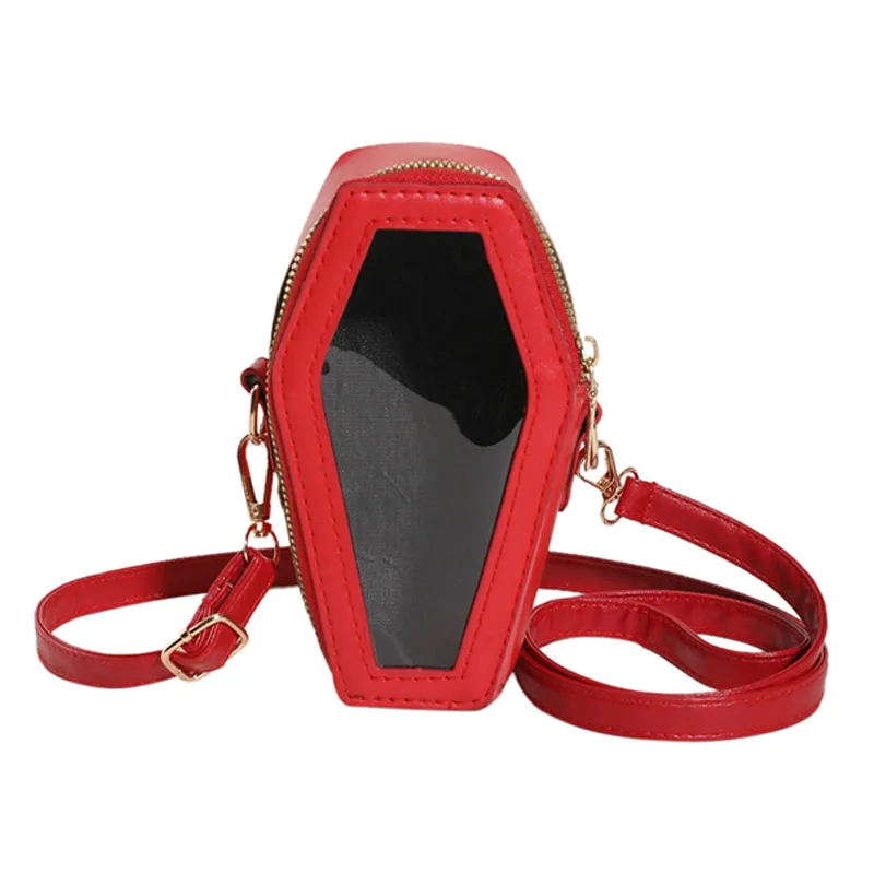 2023 Custom Gothic Design Coffin Shape Bag Clear PVC Window Vegan Leather Women Ita Crossbody Bag