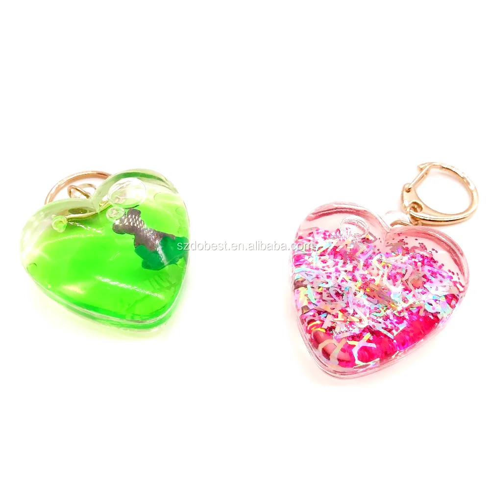 Girl Gift Valentine Promo Custom Floating Acrylic Heart Liquid Keychain