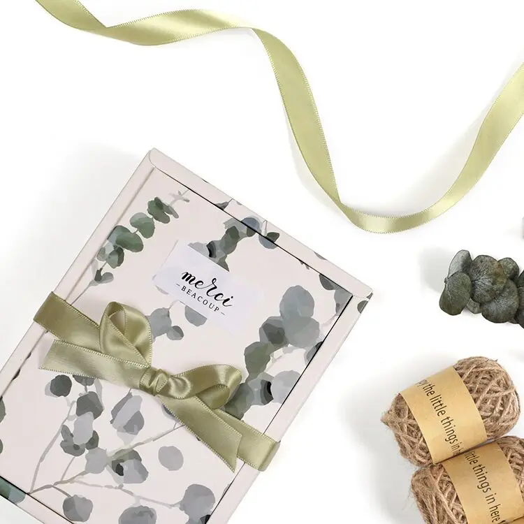 Eucalyptus Globulus Pattern Box with Ribbon for Tea Soap Moon Cake Packaging Gift Paper Box